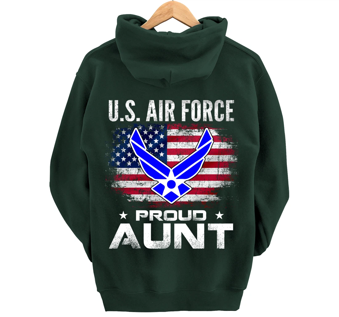 U.S Air Force Proud Aunt With American Flag Gift Veteran Pullover Hoodie