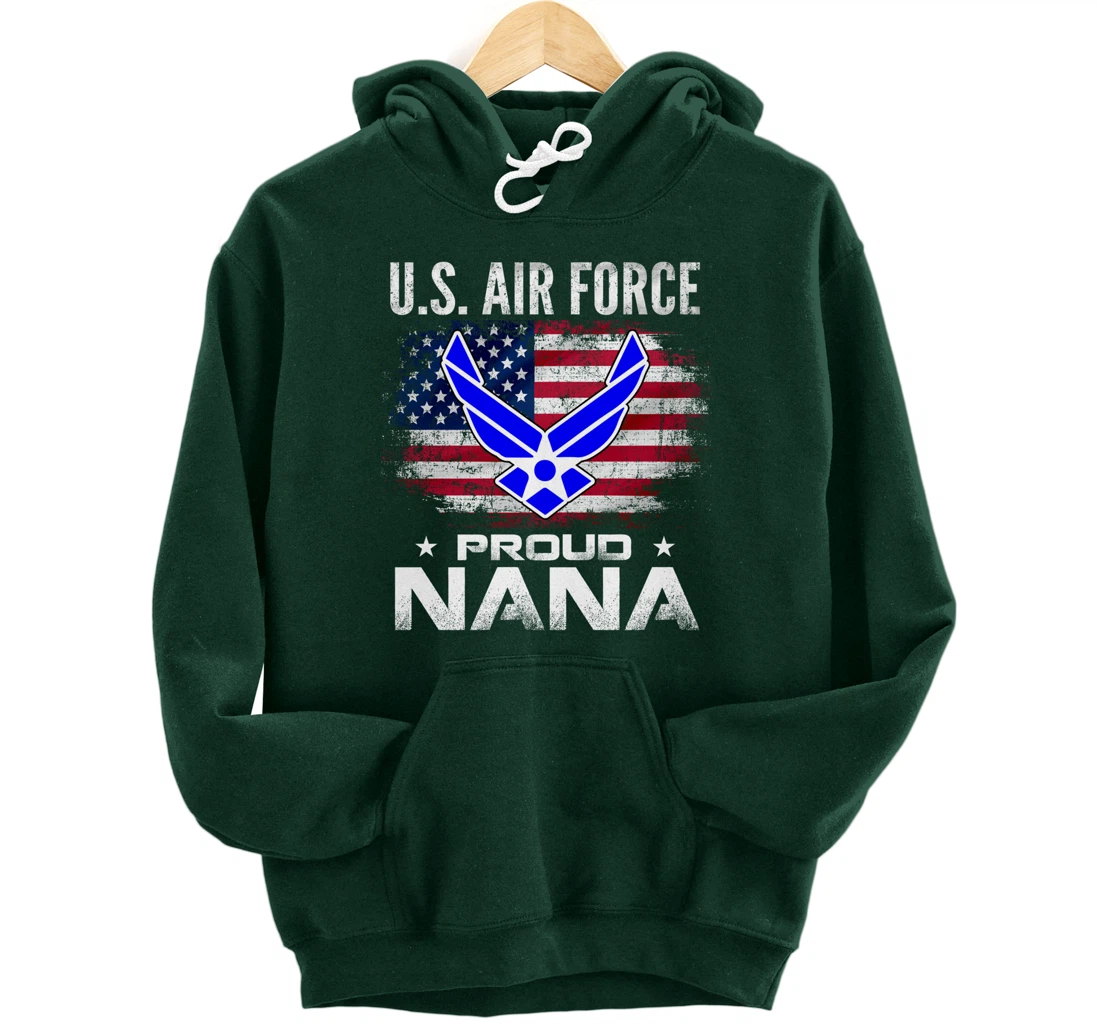 U.S Air Force Proud Nana With American Flag Gift Veteran Pullover Hoodie