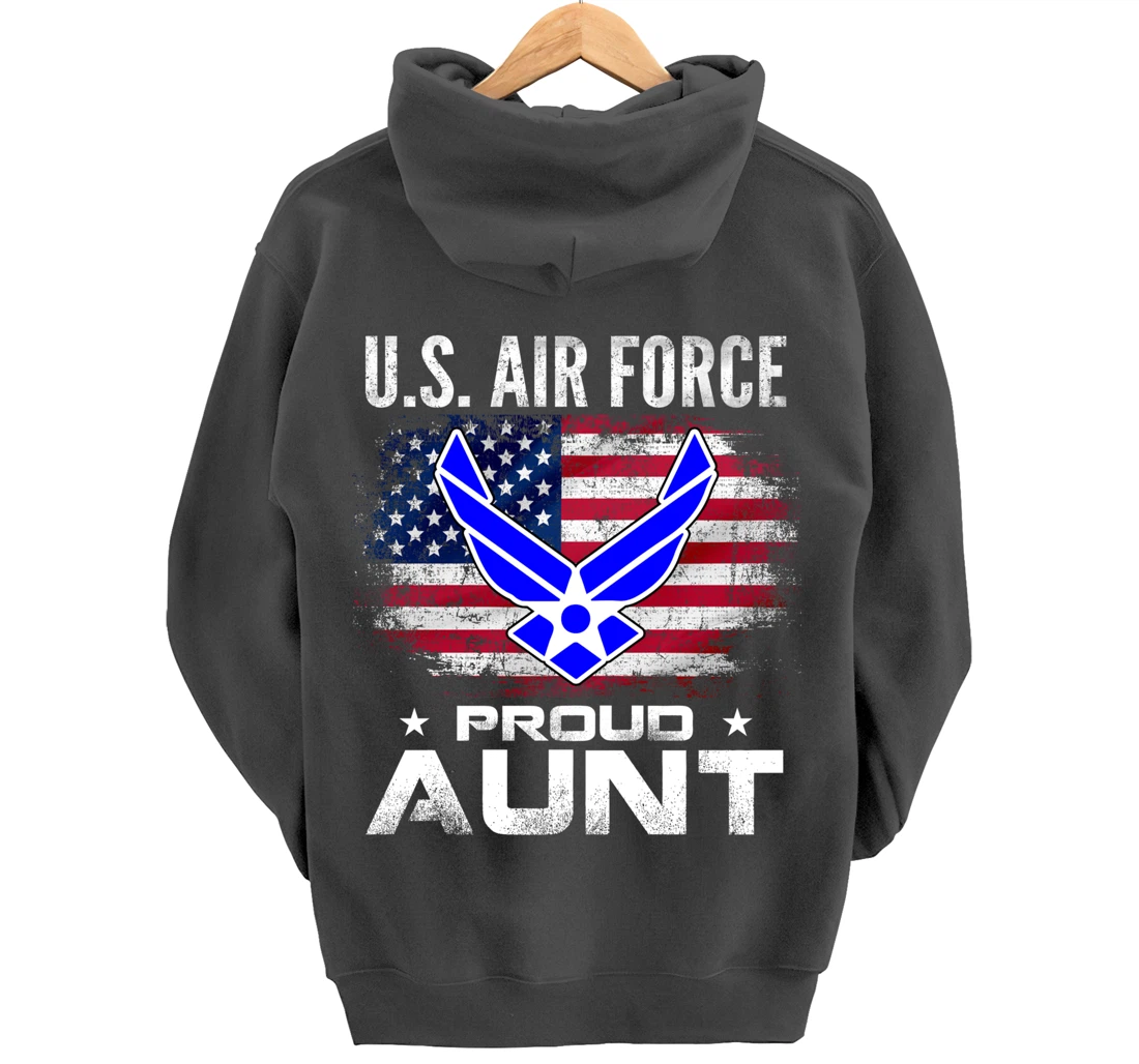 U.S Air Force Proud Aunt With American Flag Gift Veteran Pullover Hoodie