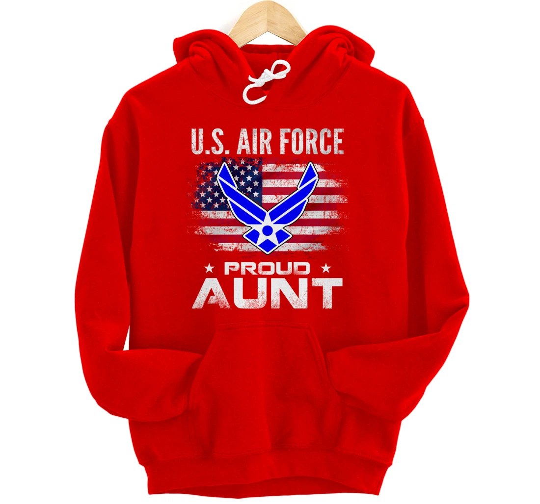 U.S Air Force Proud Aunt With American Flag Gift Veteran Pullover Hoodie