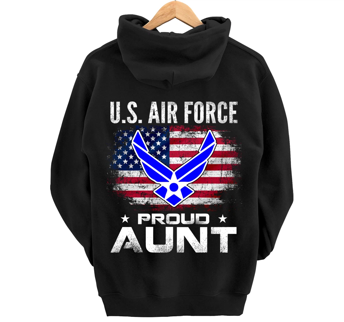 U.S Air Force Proud Aunt With American Flag Gift Veteran Pullover Hoodie