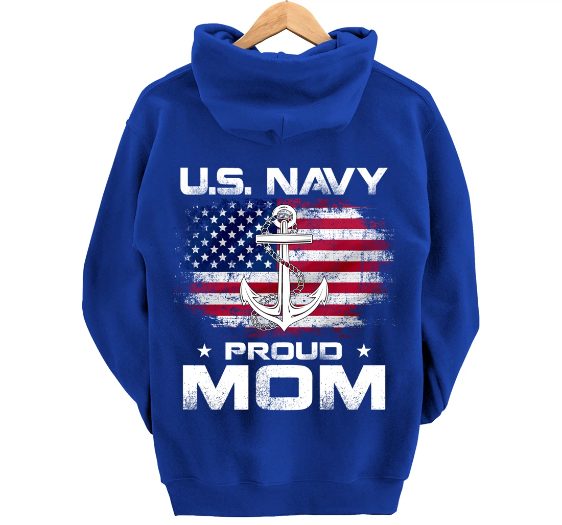 U.S Navy Proud Mom With American Flag Gift Veteran Day Pullover Hoodie