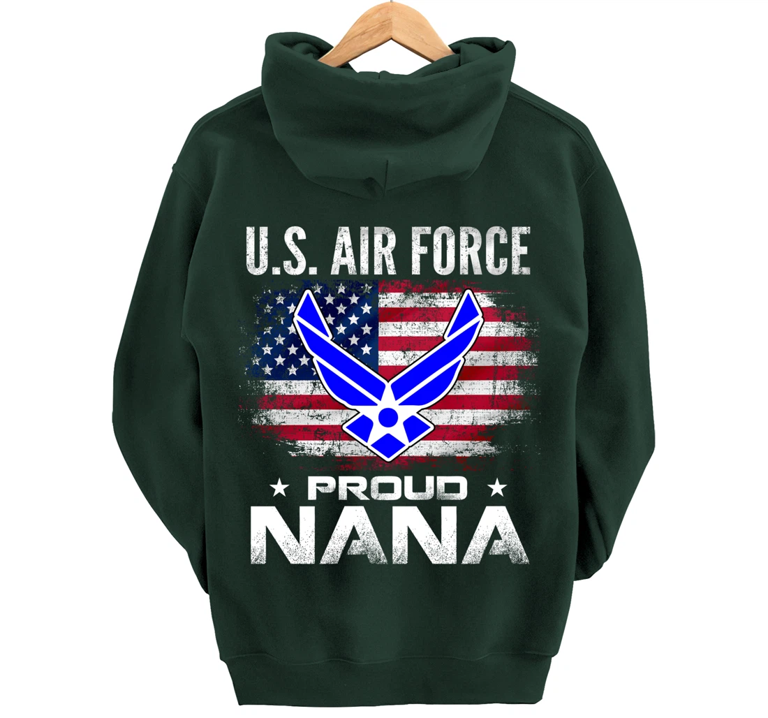 U.S Air Force Proud Nana With American Flag Gift Veteran Pullover Hoodie