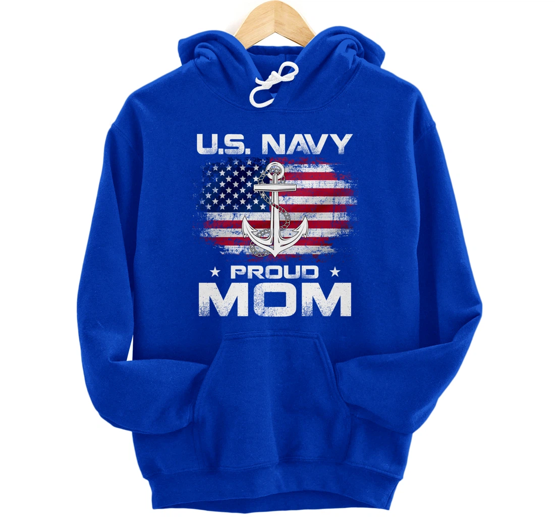 U.S Navy Proud Mom With American Flag Gift Veteran Day Pullover Hoodie