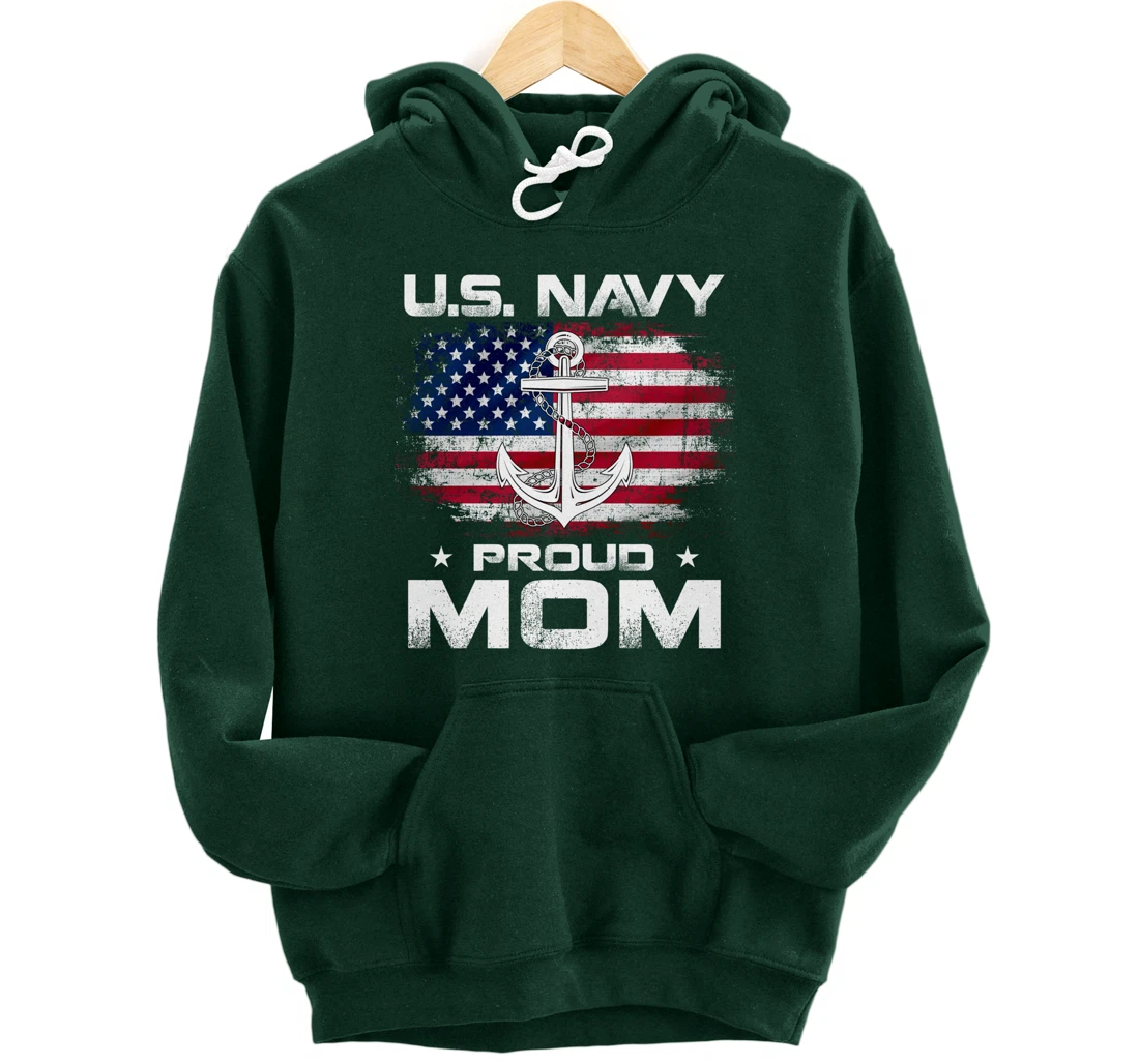 U.S Navy Proud Mom With American Flag Gift Veteran Day Pullover Hoodie