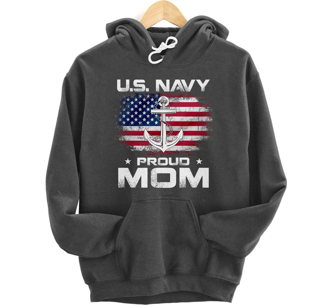 U.S Navy Proud Mom With American Flag Gift Veteran Day Pullover Hoodie