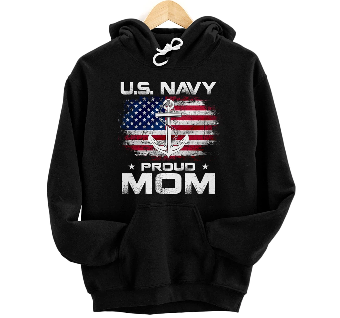 U.S Navy Proud Mom With American Flag Gift Veteran Day Pullover Hoodie