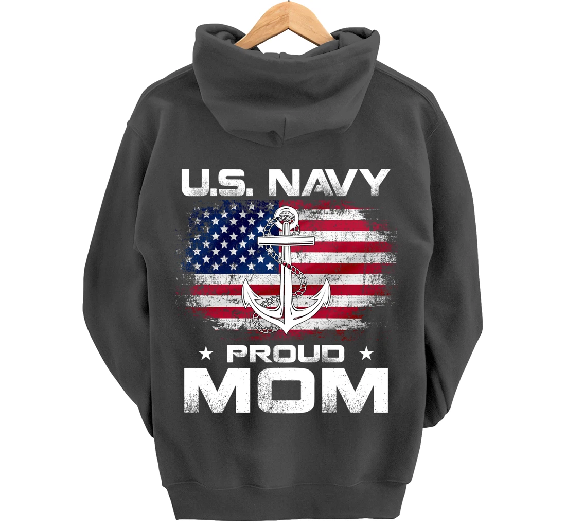 U.S Navy Proud Mom With American Flag Gift Veteran Day Pullover Hoodie
