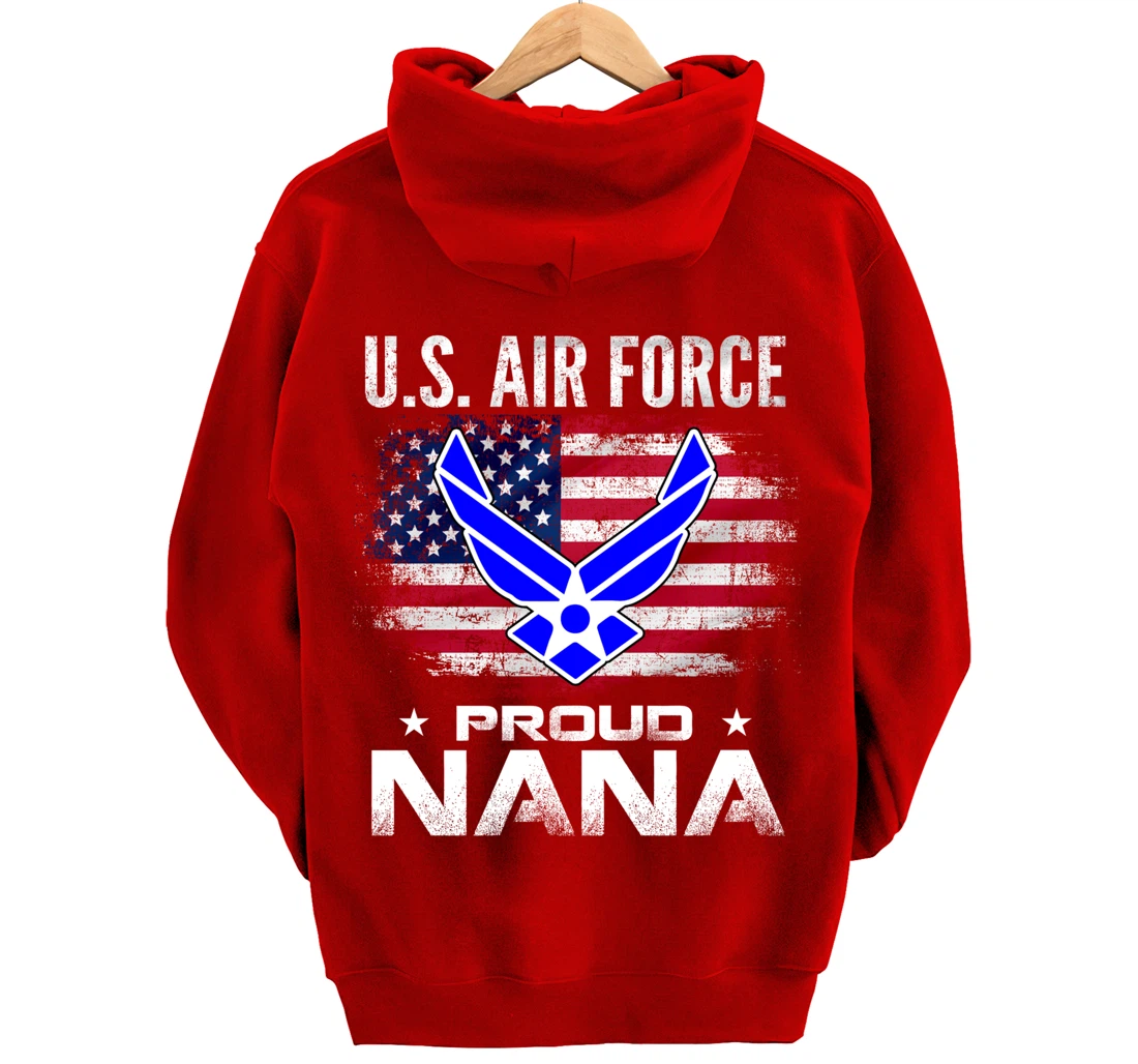 U.S Air Force Proud Nana With American Flag Gift Veteran Pullover Hoodie