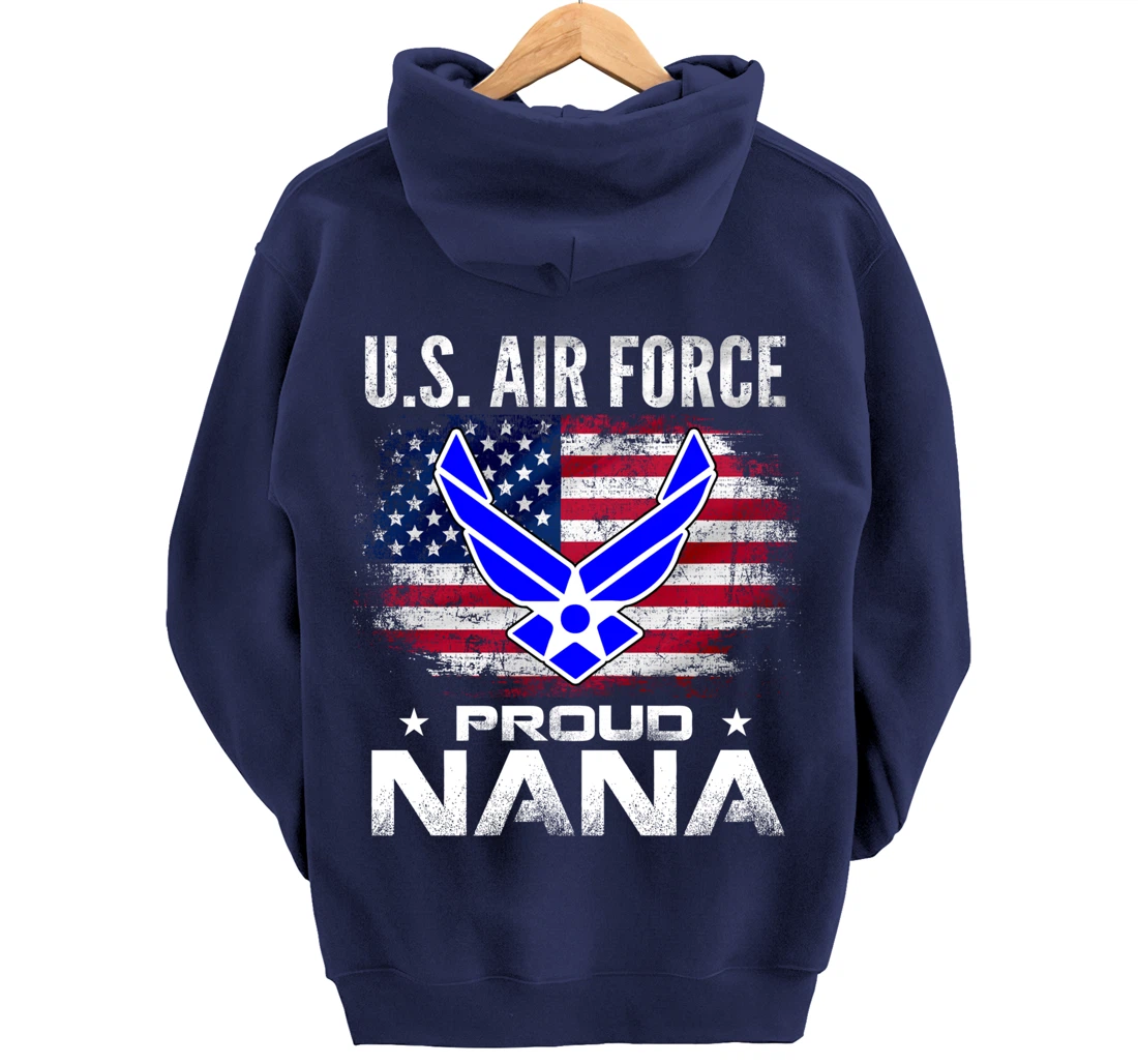U.S Air Force Proud Nana With American Flag Gift Veteran Pullover Hoodie