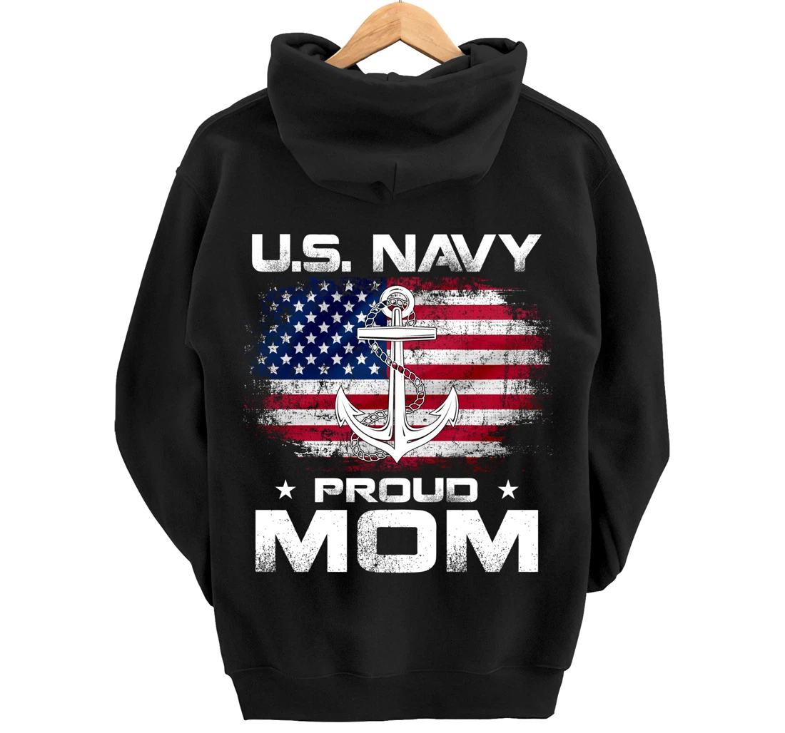 U.S Navy Proud Mom With American Flag Gift Veteran Day Pullover Hoodie