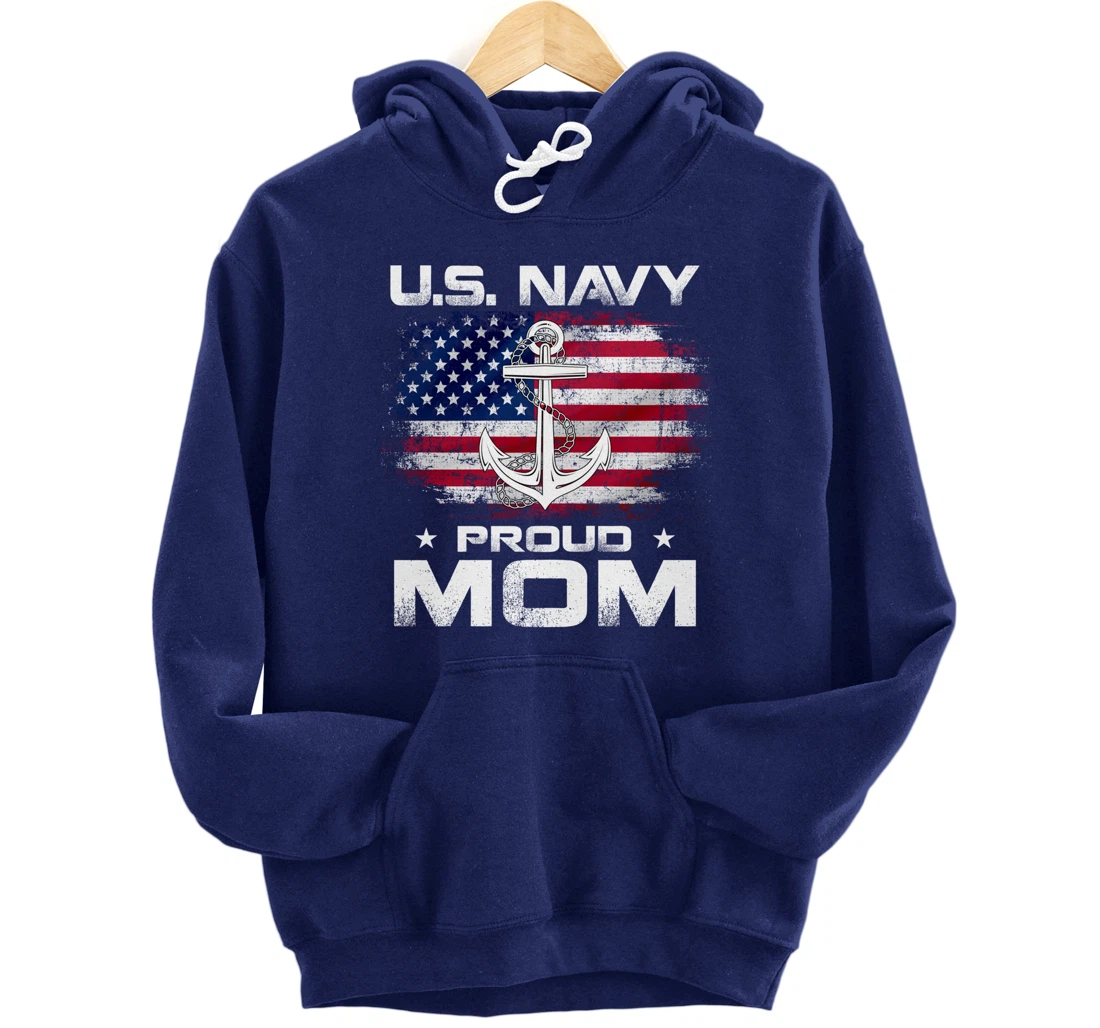 U.S Navy Proud Mom With American Flag Gift Veteran Day Pullover Hoodie