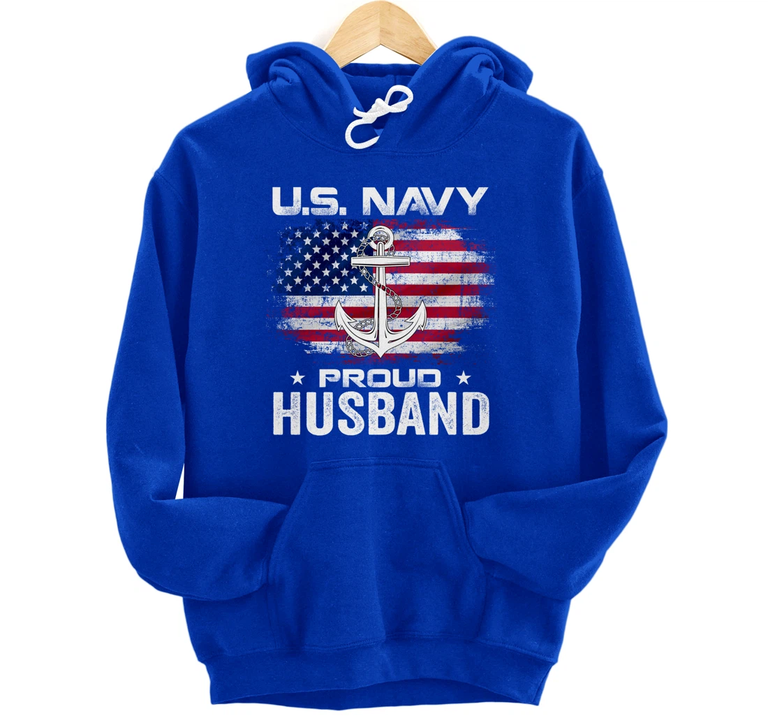 U.S Navy Proud Husband With American Flag Gift Veteran Pullover Hoodie