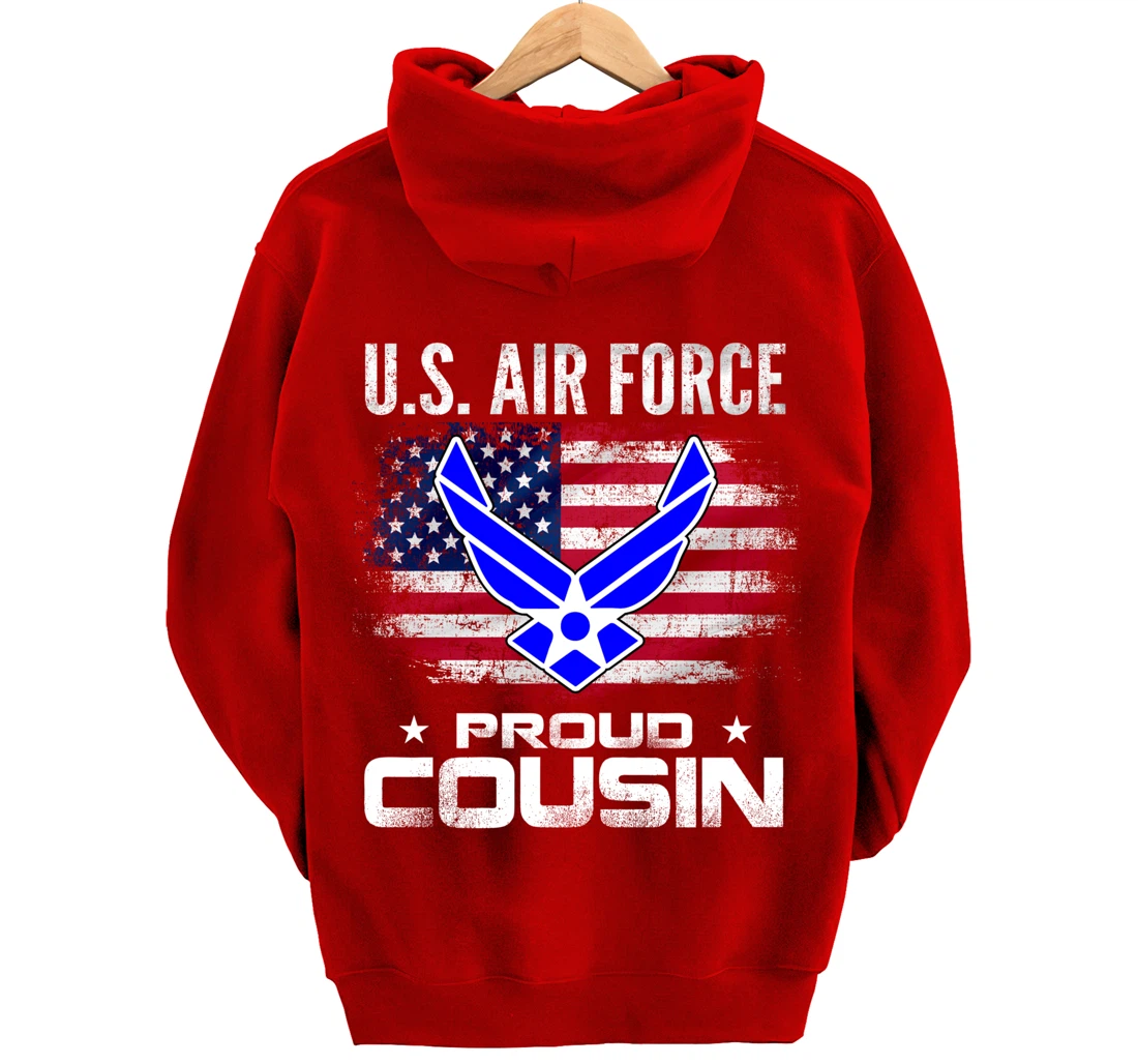 U.S Air Force Proud Cousin With American Flag Gift Veteran Pullover Hoodie