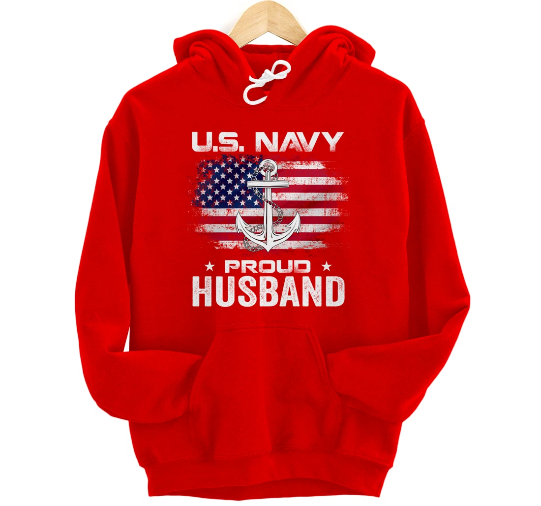 U.S Navy Proud Husband With American Flag Gift Veteran Pullover Hoodie