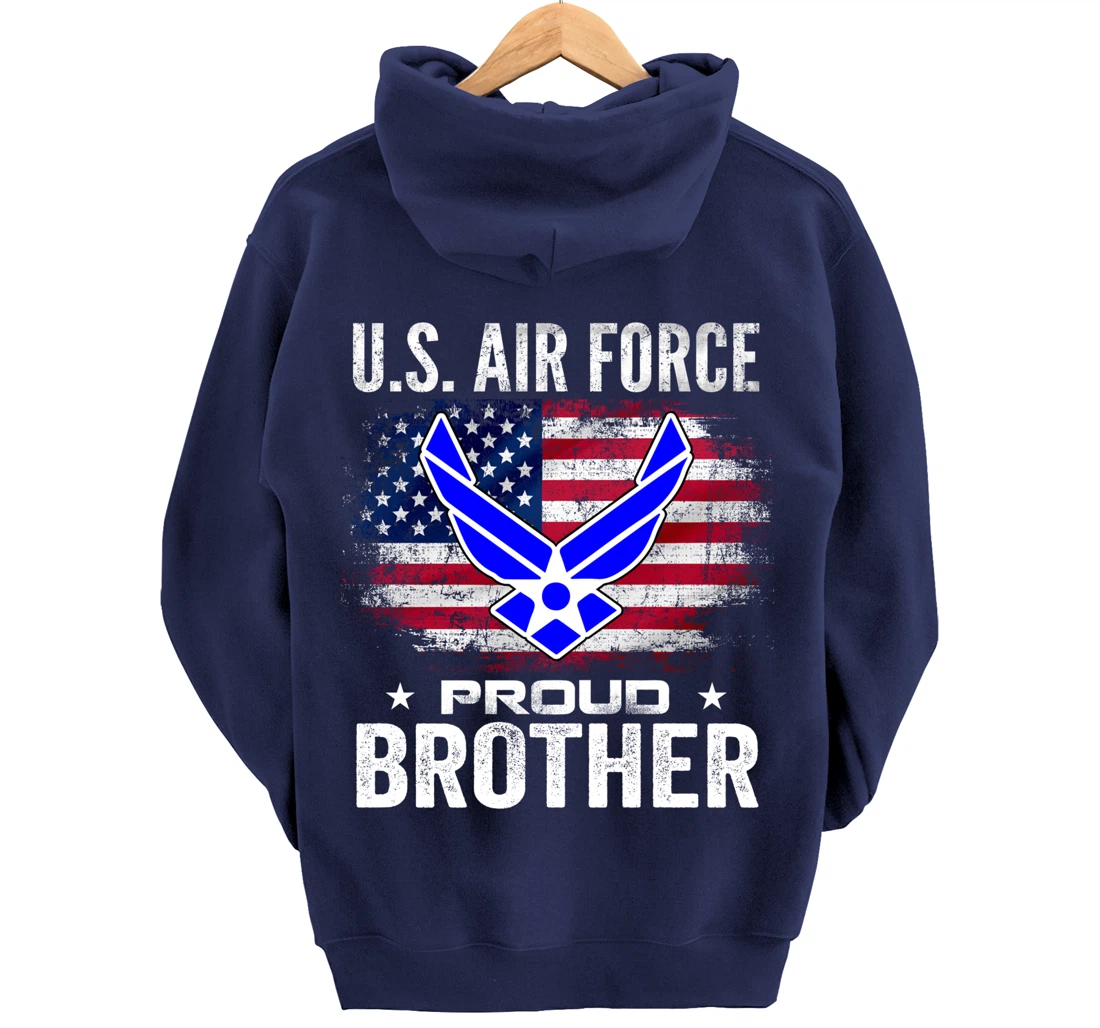 U.S Air Force Proud Brother With American Flag Gift Veteran Pullover Hoodie