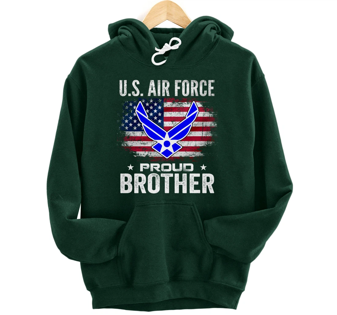 U.S Air Force Proud Brother With American Flag Gift Veteran Pullover Hoodie