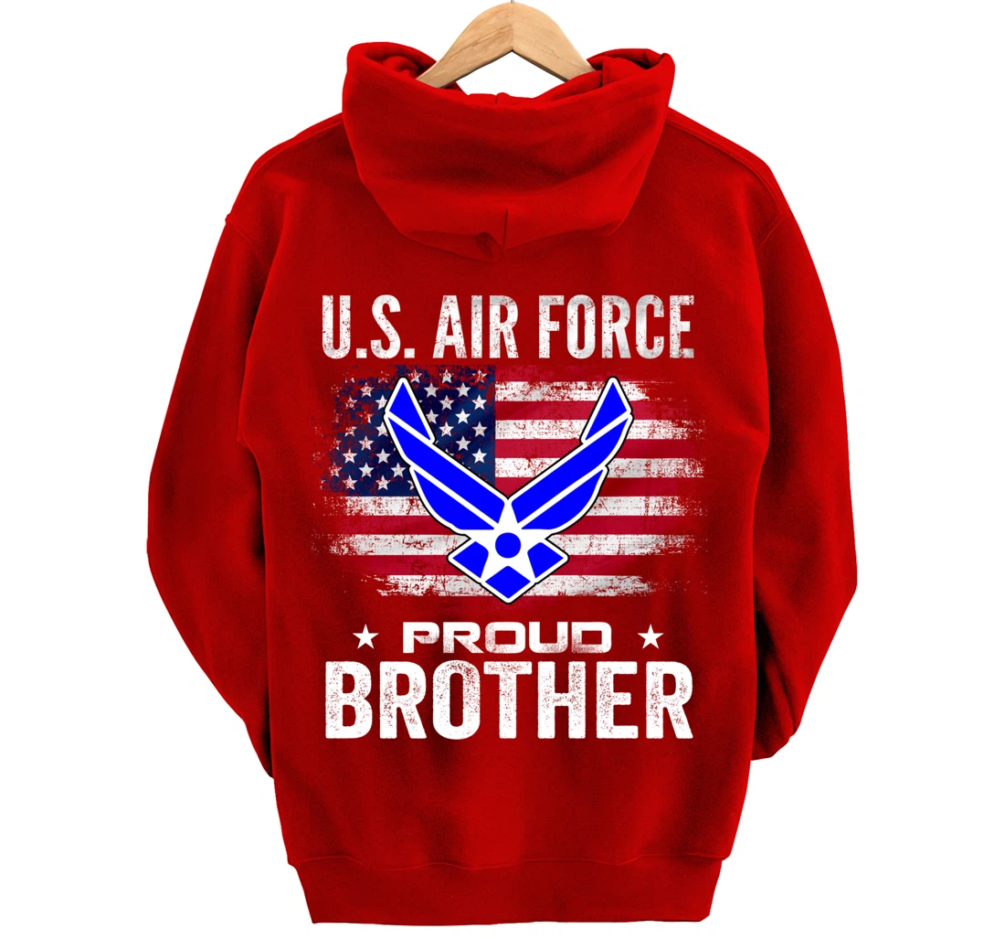 U.S Air Force Proud Brother With American Flag Gift Veteran Pullover Hoodie