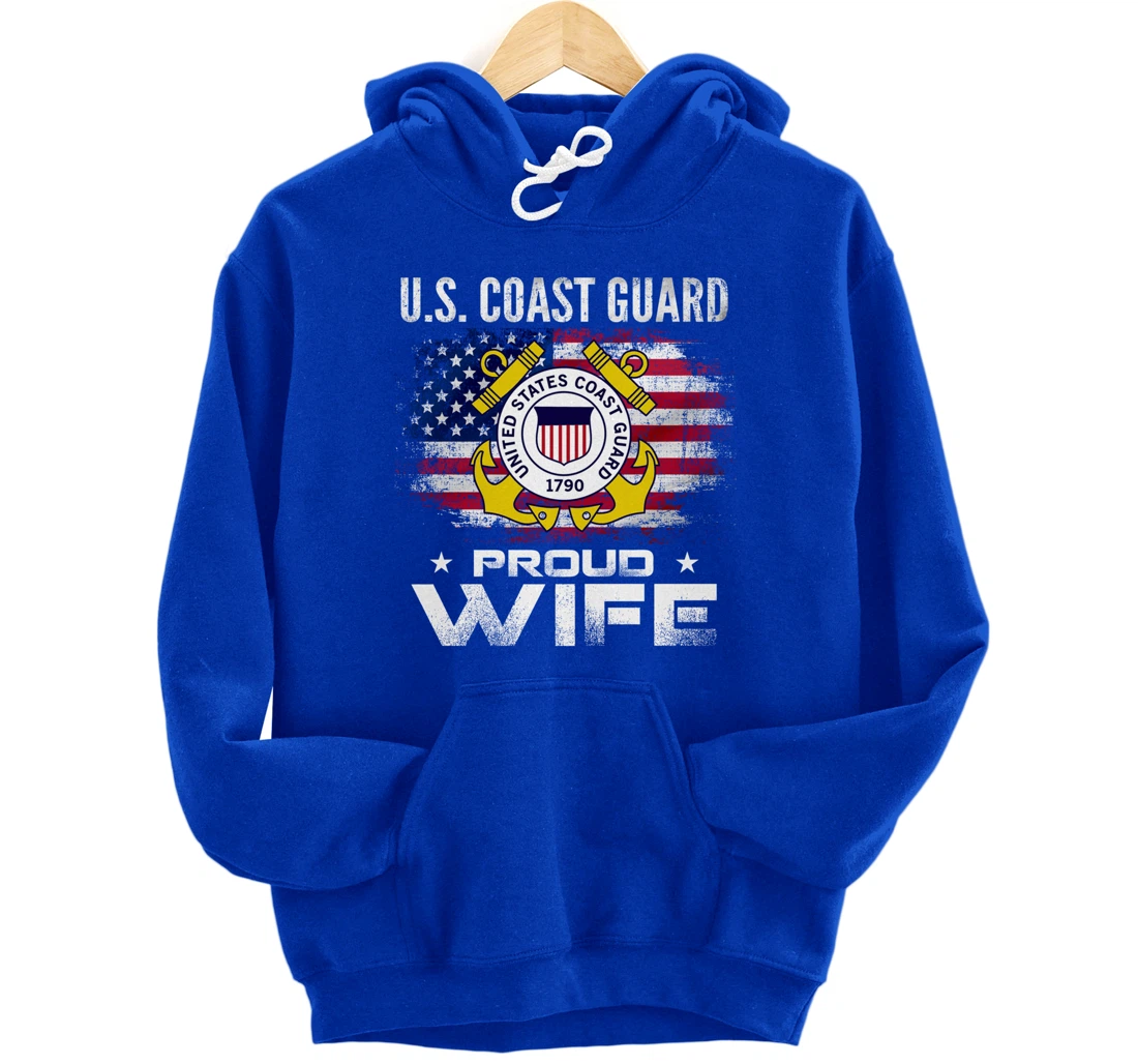 U.S Coast Guard Proud Wife With American Flag Gift Veteran Pullover Hoodie