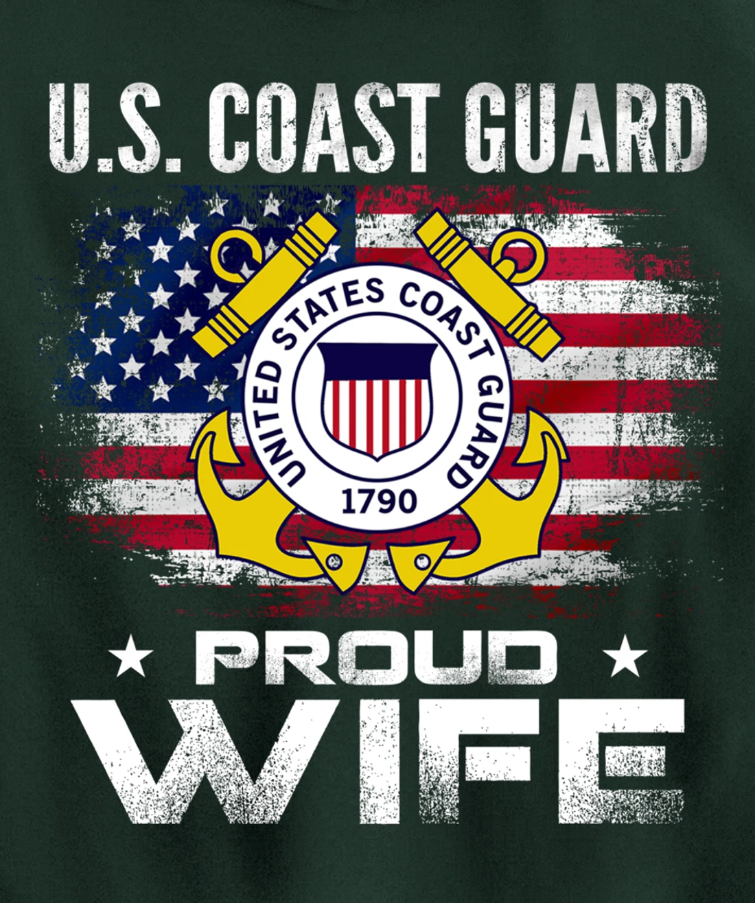 U.S Coast Guard Proud Wife With American Flag Gift Veteran Pullover Hoodie