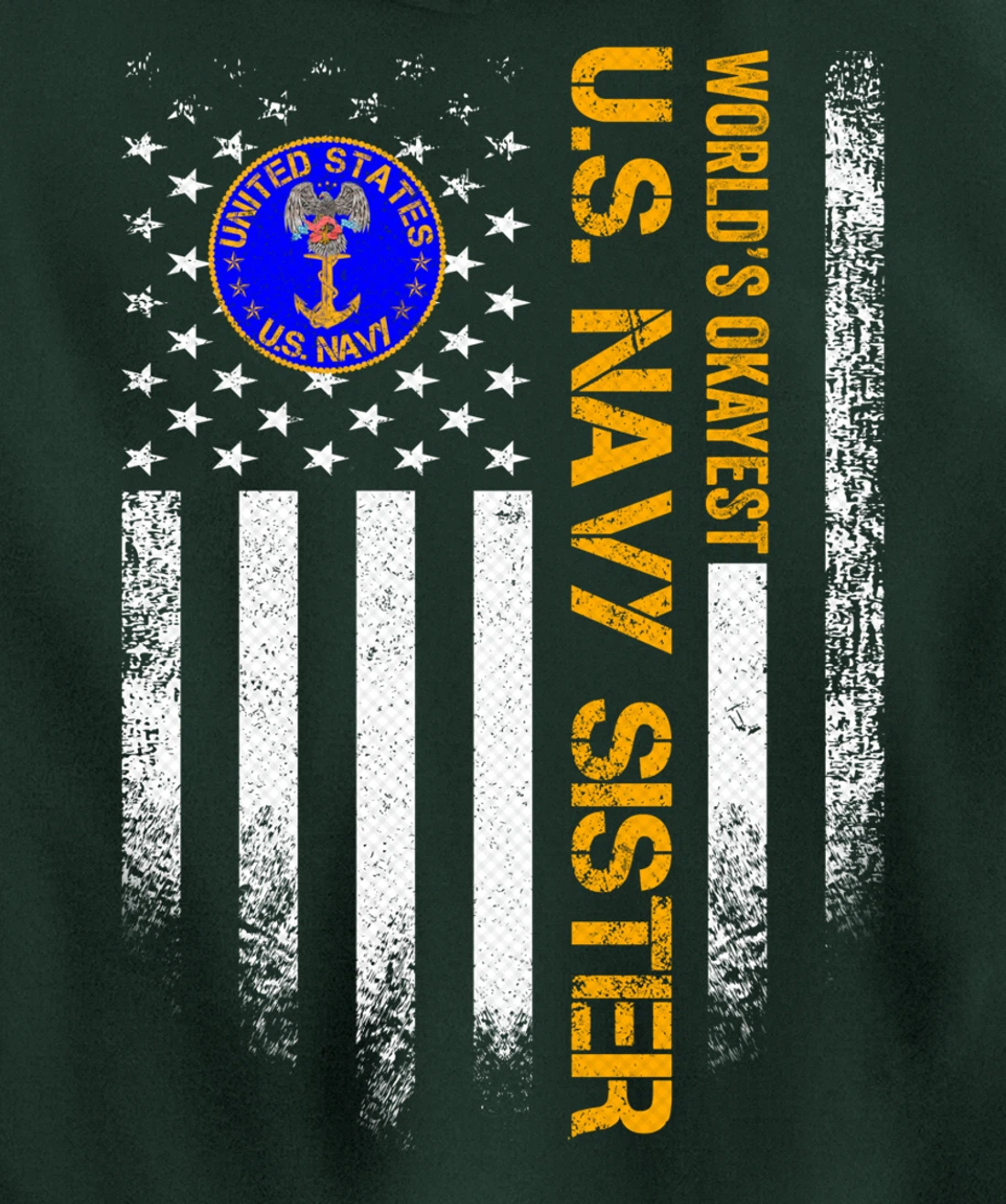 Vintage American Flag World's Okayest US Navy Veteran Sister Pullover Hoodie