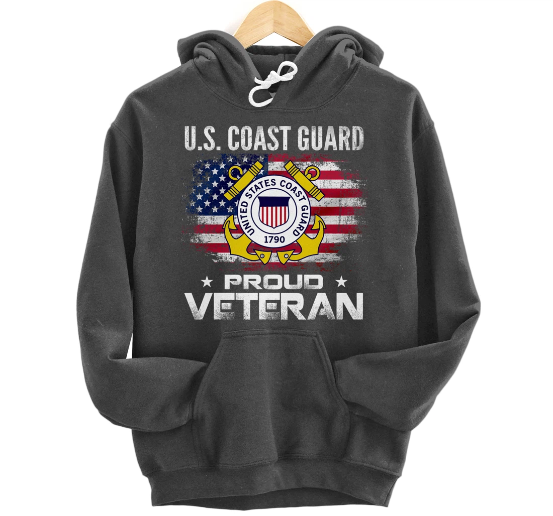 U.S Coast Guard Proud Veteran With American Flag Gift Pullover Hoodie