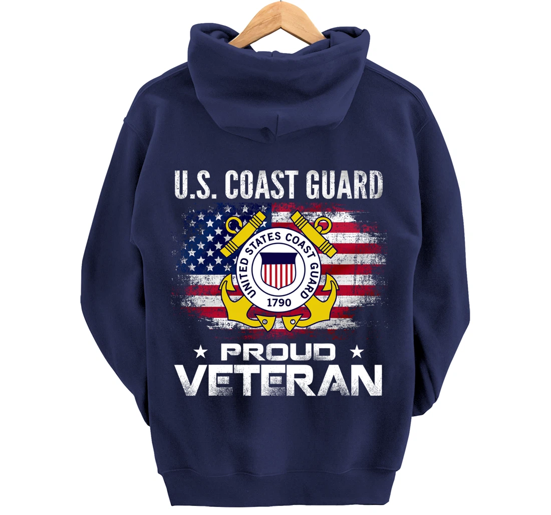U.S Coast Guard Proud Veteran With American Flag Gift Pullover Hoodie