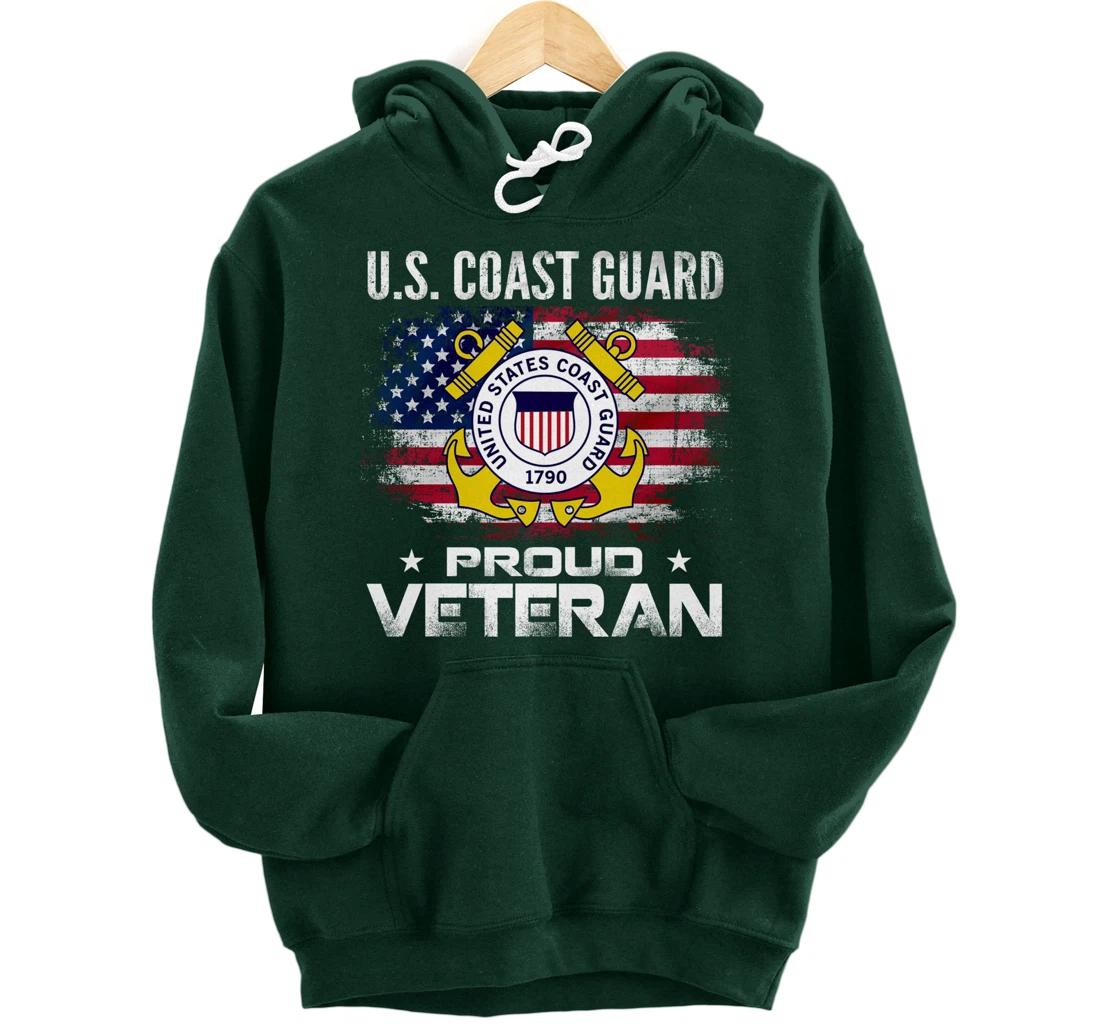 U.S Coast Guard Proud Veteran With American Flag Gift Pullover Hoodie