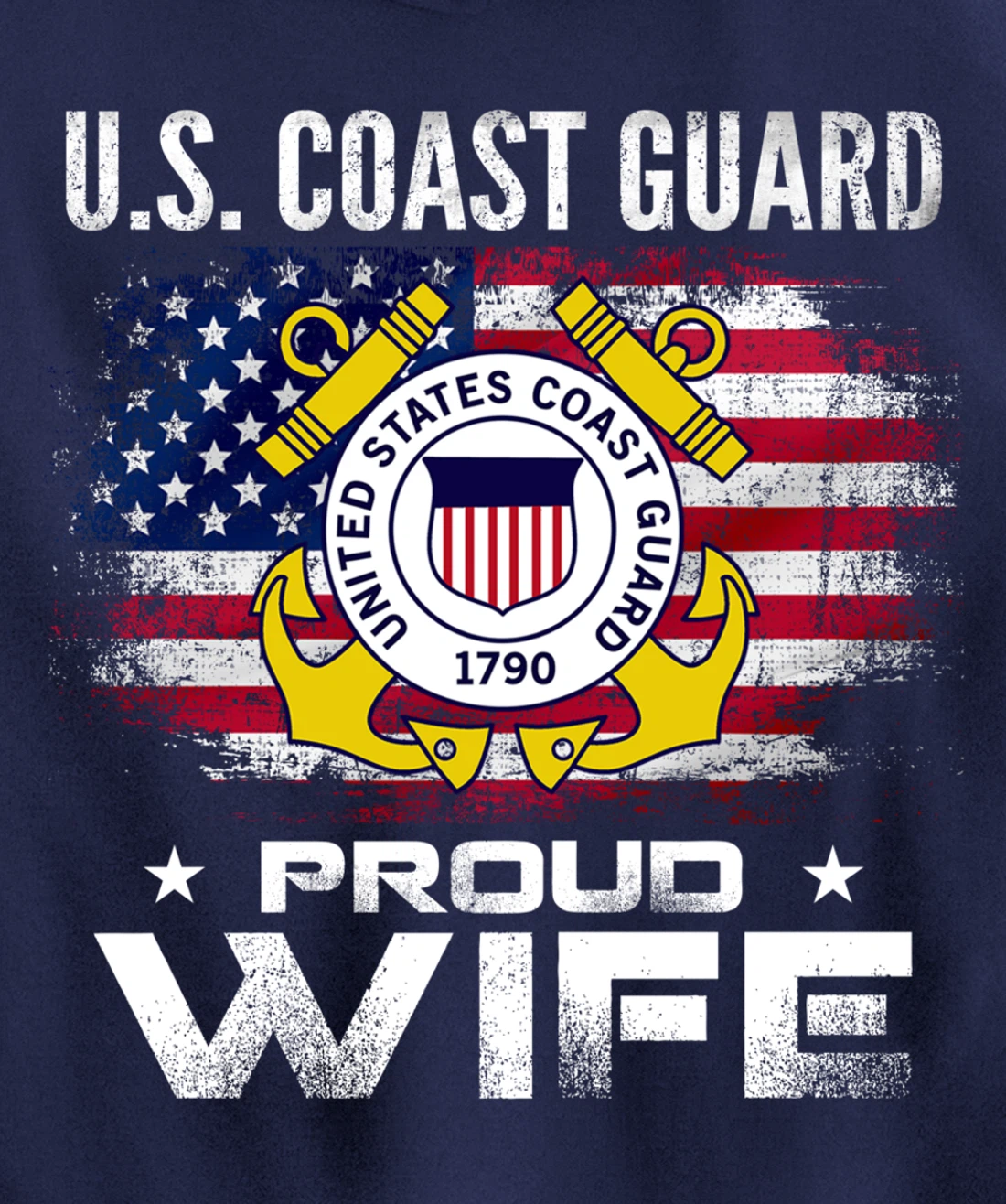 U.S Coast Guard Proud Wife With American Flag Gift Veteran Pullover Hoodie