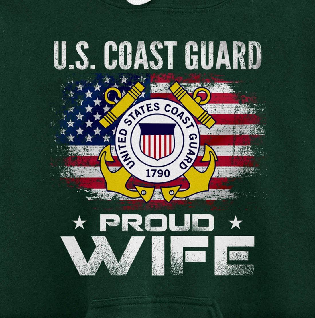 U.S Coast Guard Proud Wife With American Flag Gift Veteran Pullover Hoodie