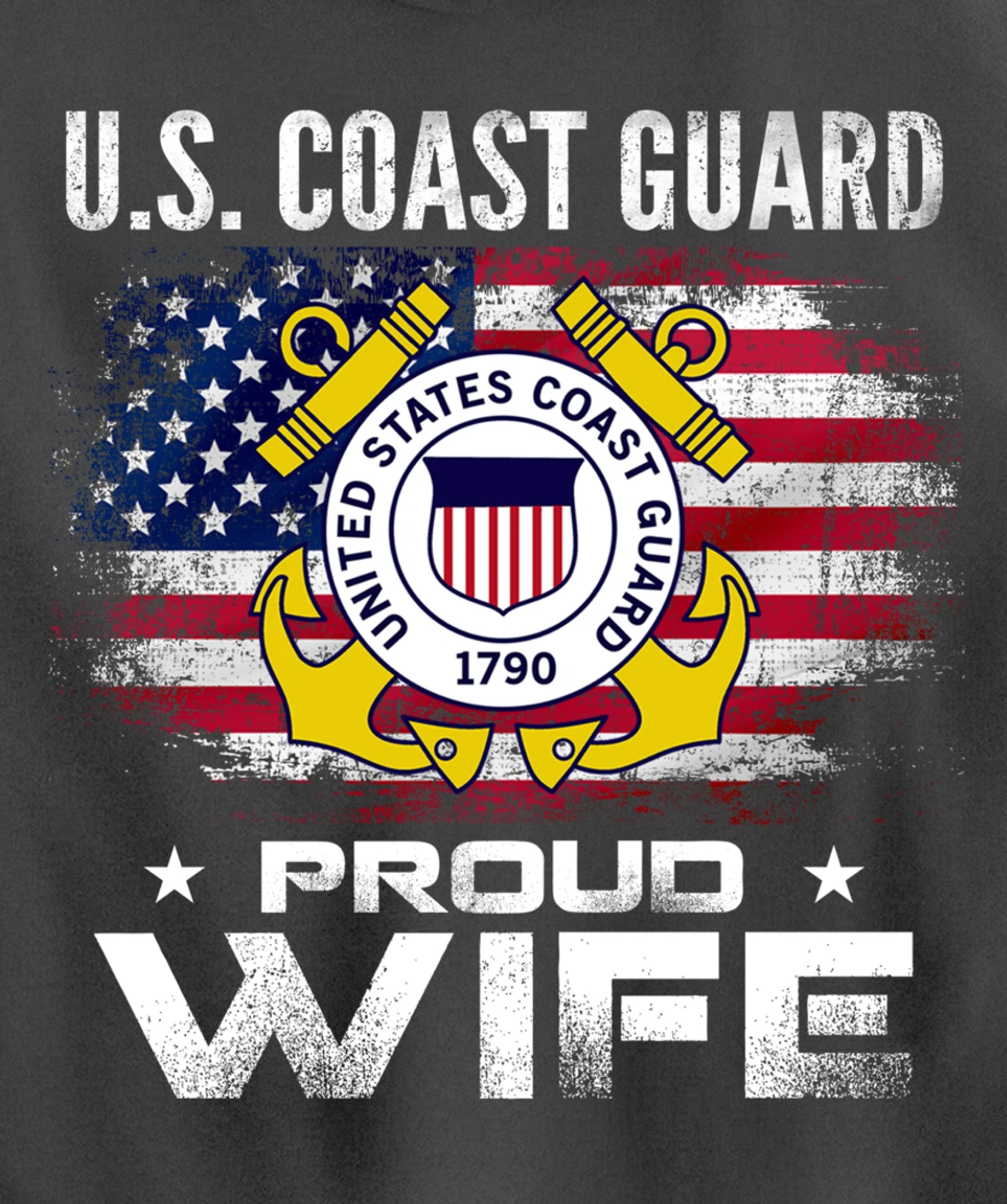 U.S Coast Guard Proud Wife With American Flag Gift Veteran Pullover Hoodie
