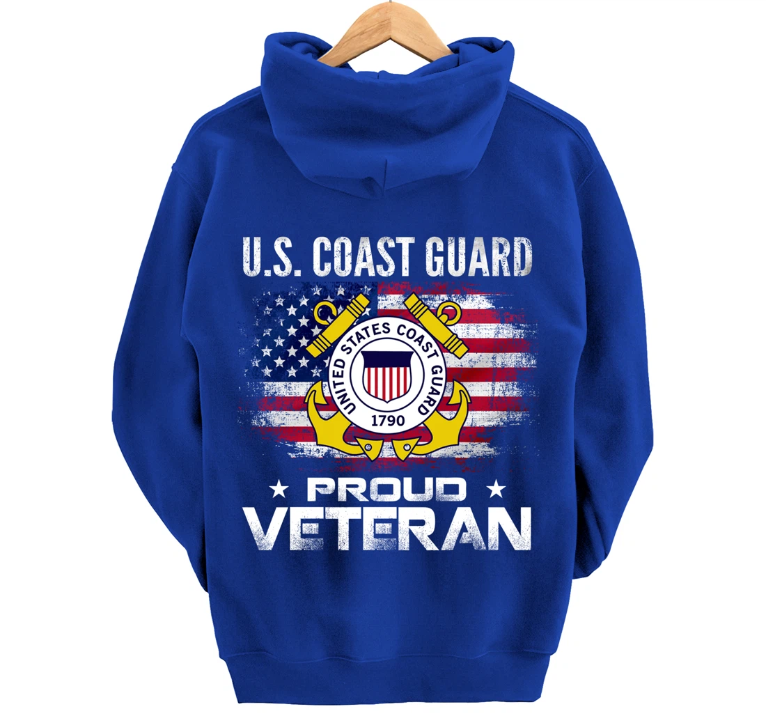 U.S Coast Guard Proud Veteran With American Flag Gift Pullover Hoodie