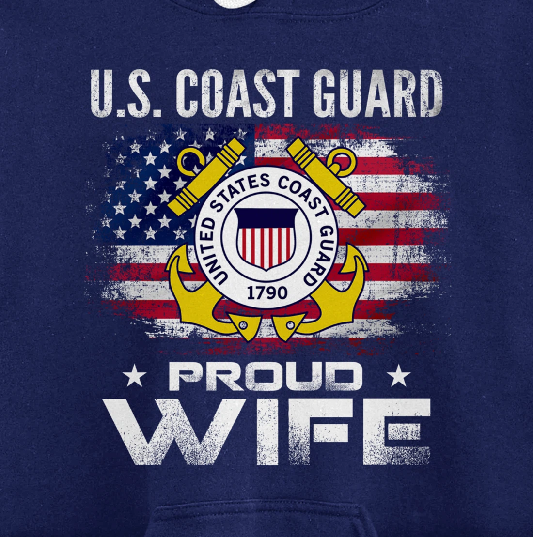 U.S Coast Guard Proud Wife With American Flag Gift Veteran Pullover Hoodie