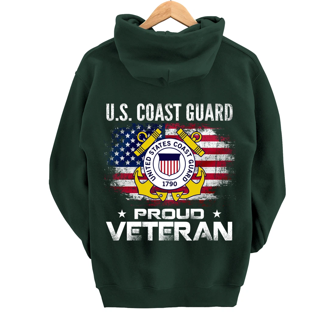 U.S Coast Guard Proud Veteran With American Flag Gift Pullover Hoodie