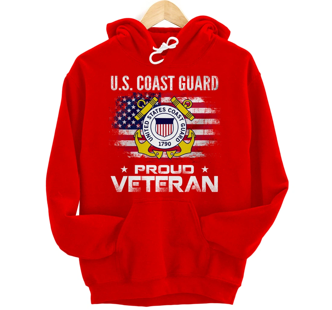 U.S Coast Guard Proud Veteran With American Flag Gift Pullover Hoodie