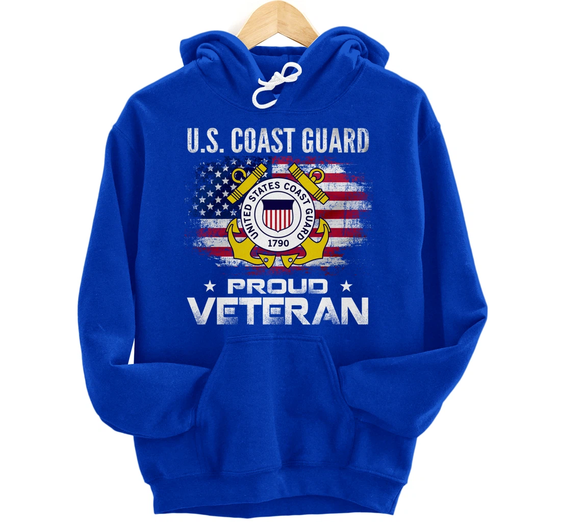 U.S Coast Guard Proud Veteran With American Flag Gift Pullover Hoodie