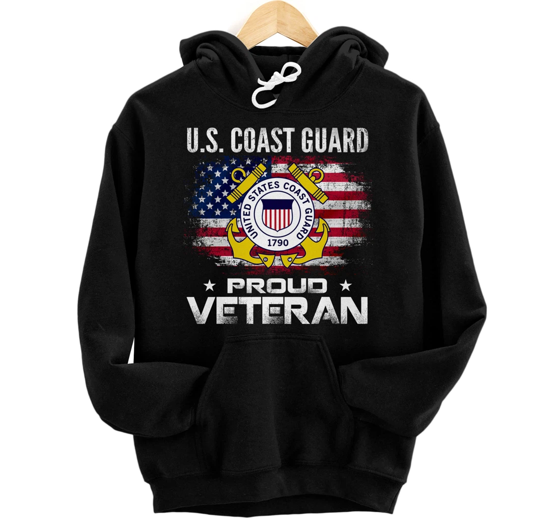 U.S Coast Guard Proud Veteran With American Flag Gift Pullover Hoodie