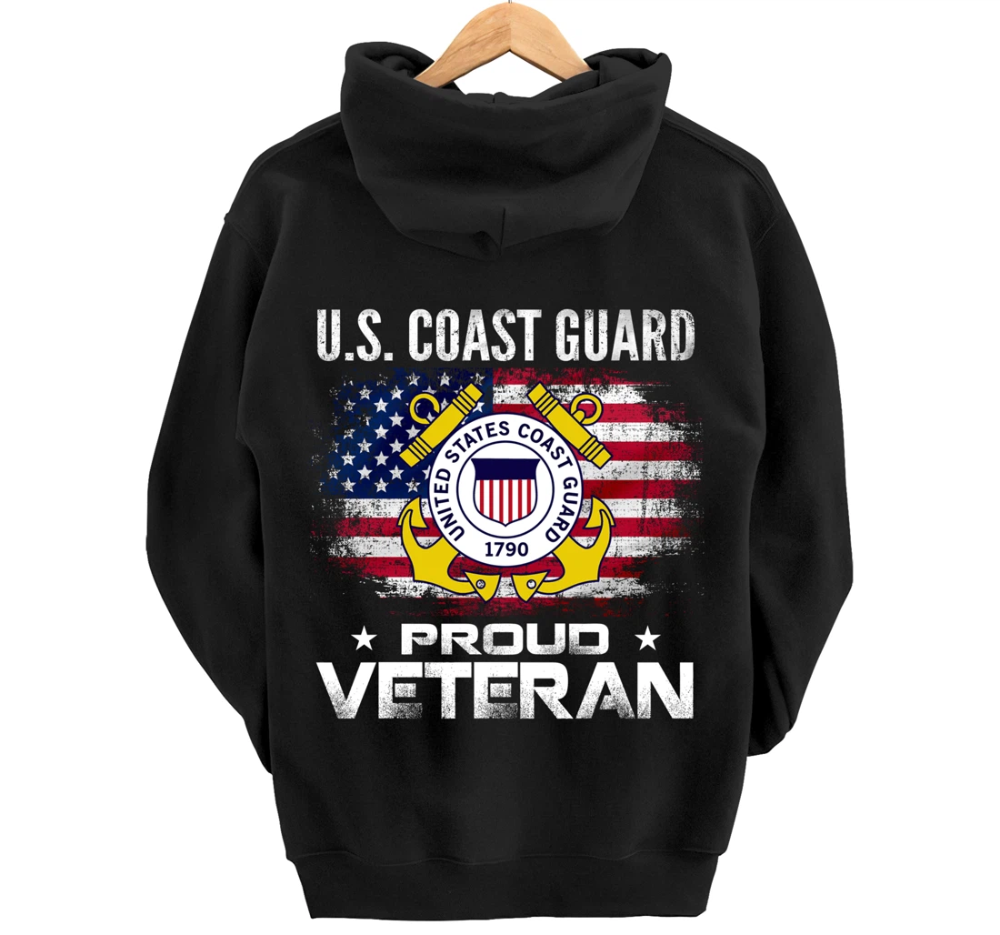 U.S Coast Guard Proud Veteran With American Flag Gift Pullover Hoodie