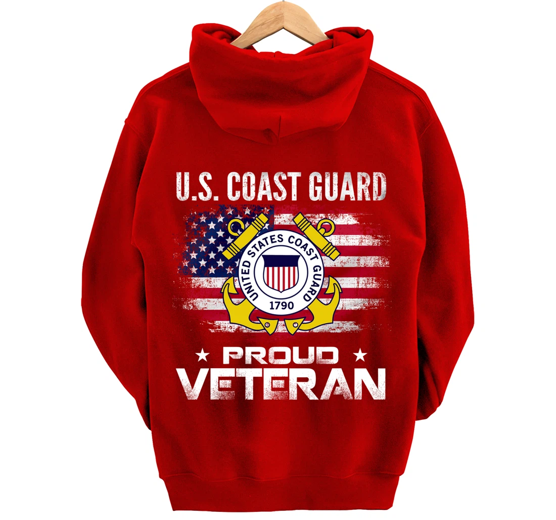 U.S Coast Guard Proud Veteran With American Flag Gift Pullover Hoodie