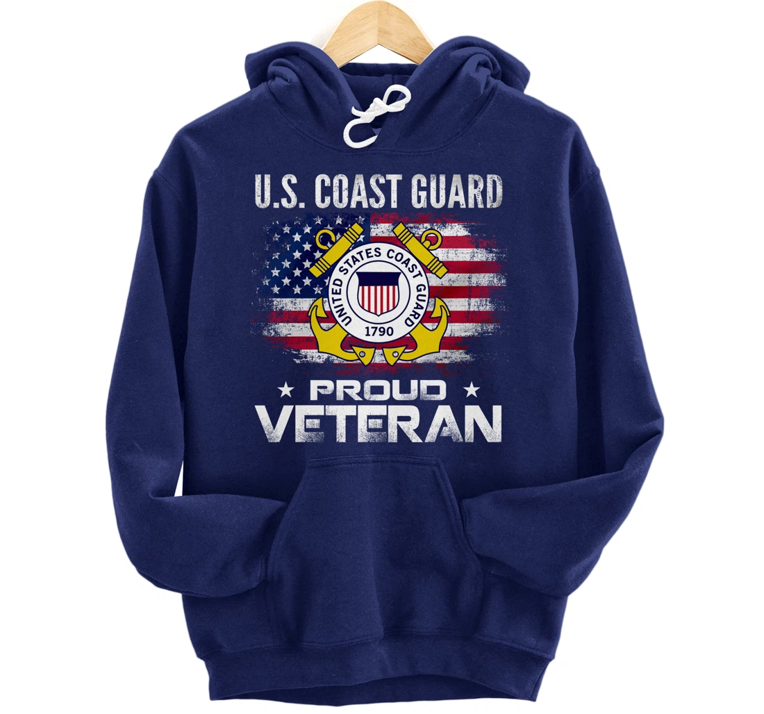 U.S Coast Guard Proud Veteran With American Flag Gift Pullover Hoodie
