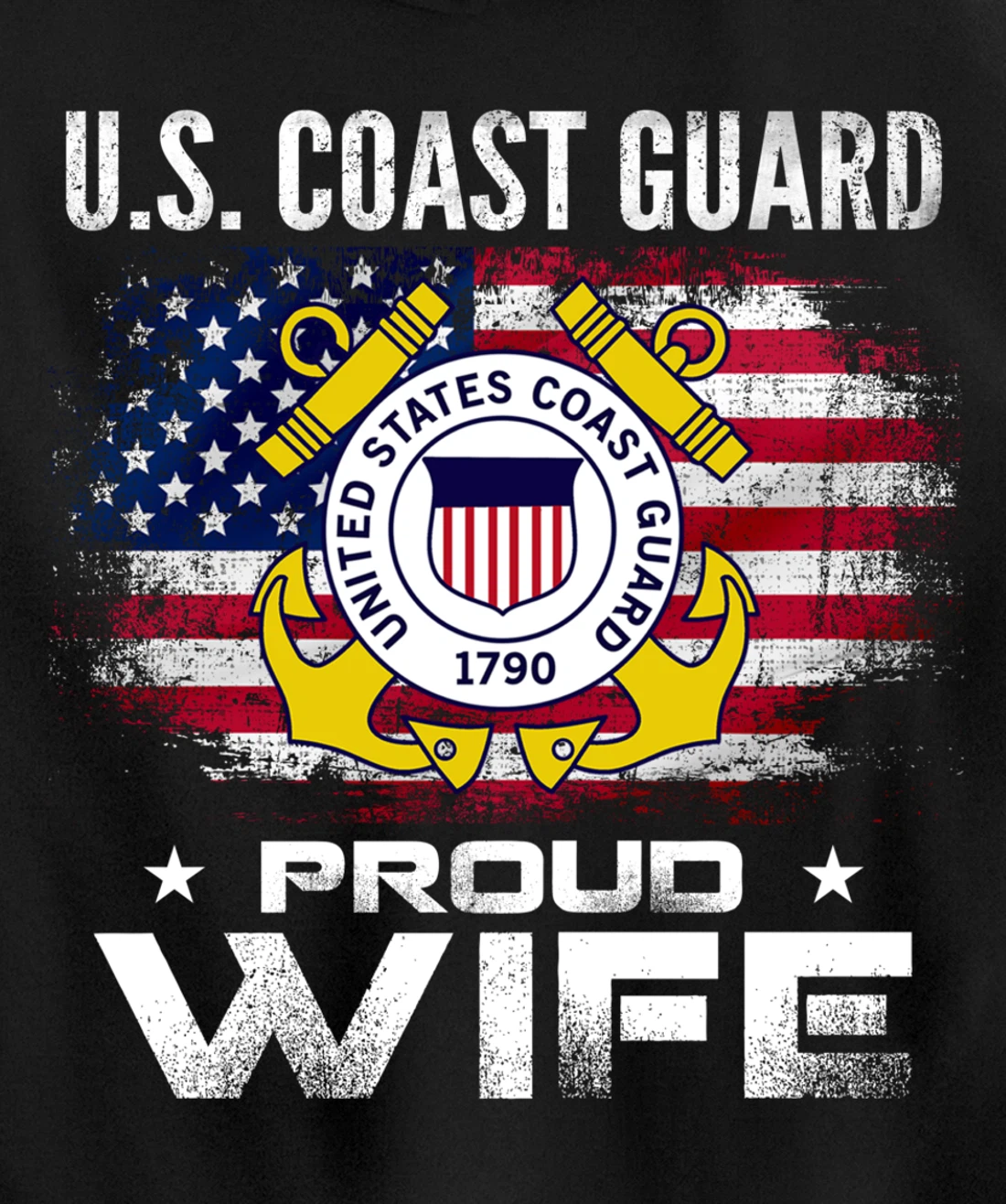 U.S Coast Guard Proud Wife With American Flag Gift Veteran Pullover Hoodie