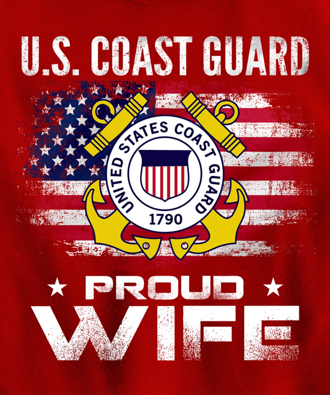 U.S Coast Guard Proud Wife With American Flag Gift Veteran Pullover Hoodie