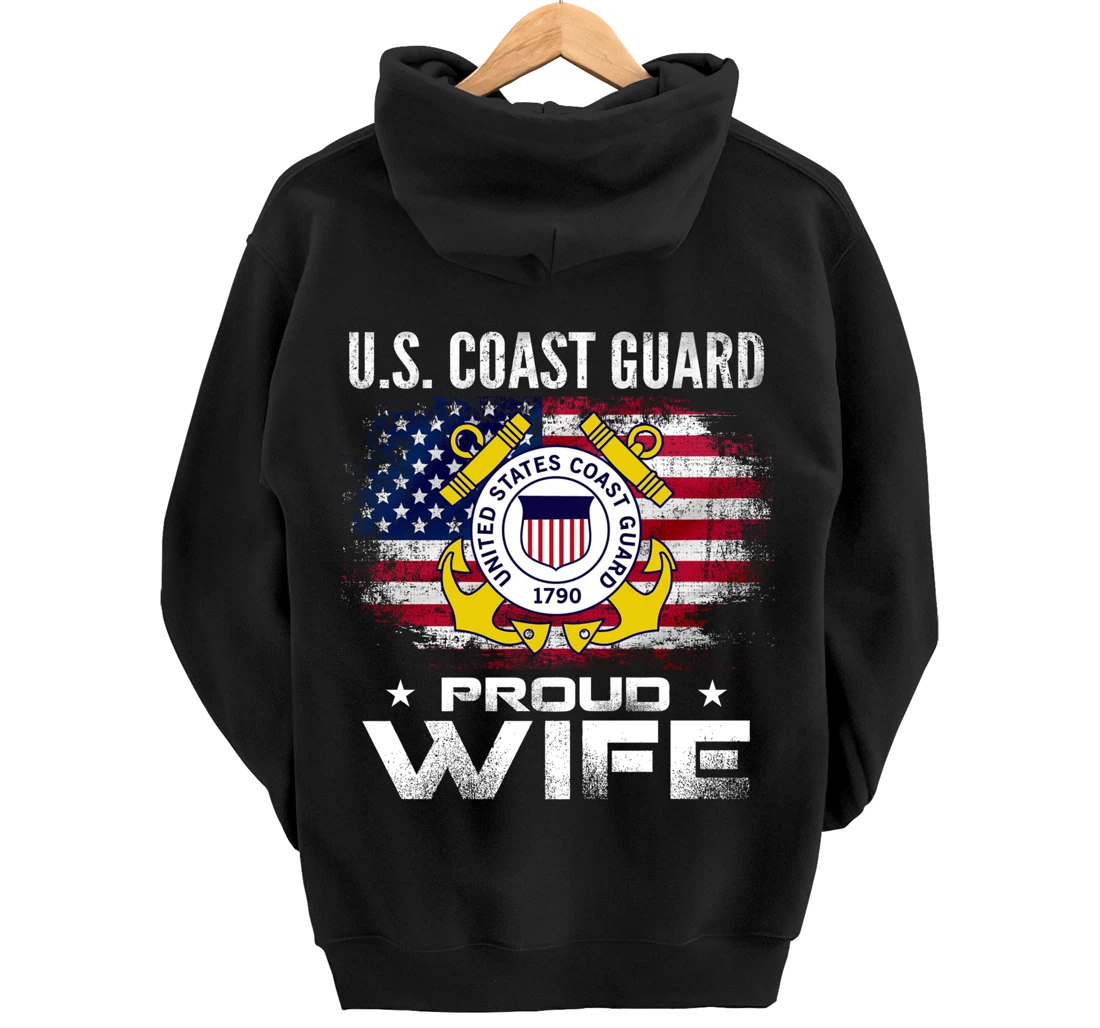 U.S Coast Guard Proud Wife With American Flag Gift Veteran Pullover Hoodie
