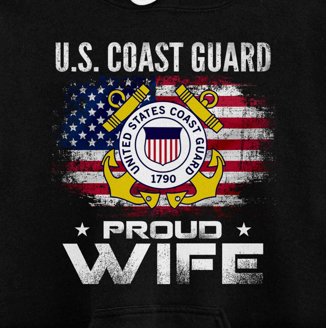 U.S Coast Guard Proud Wife With American Flag Gift Veteran Pullover Hoodie