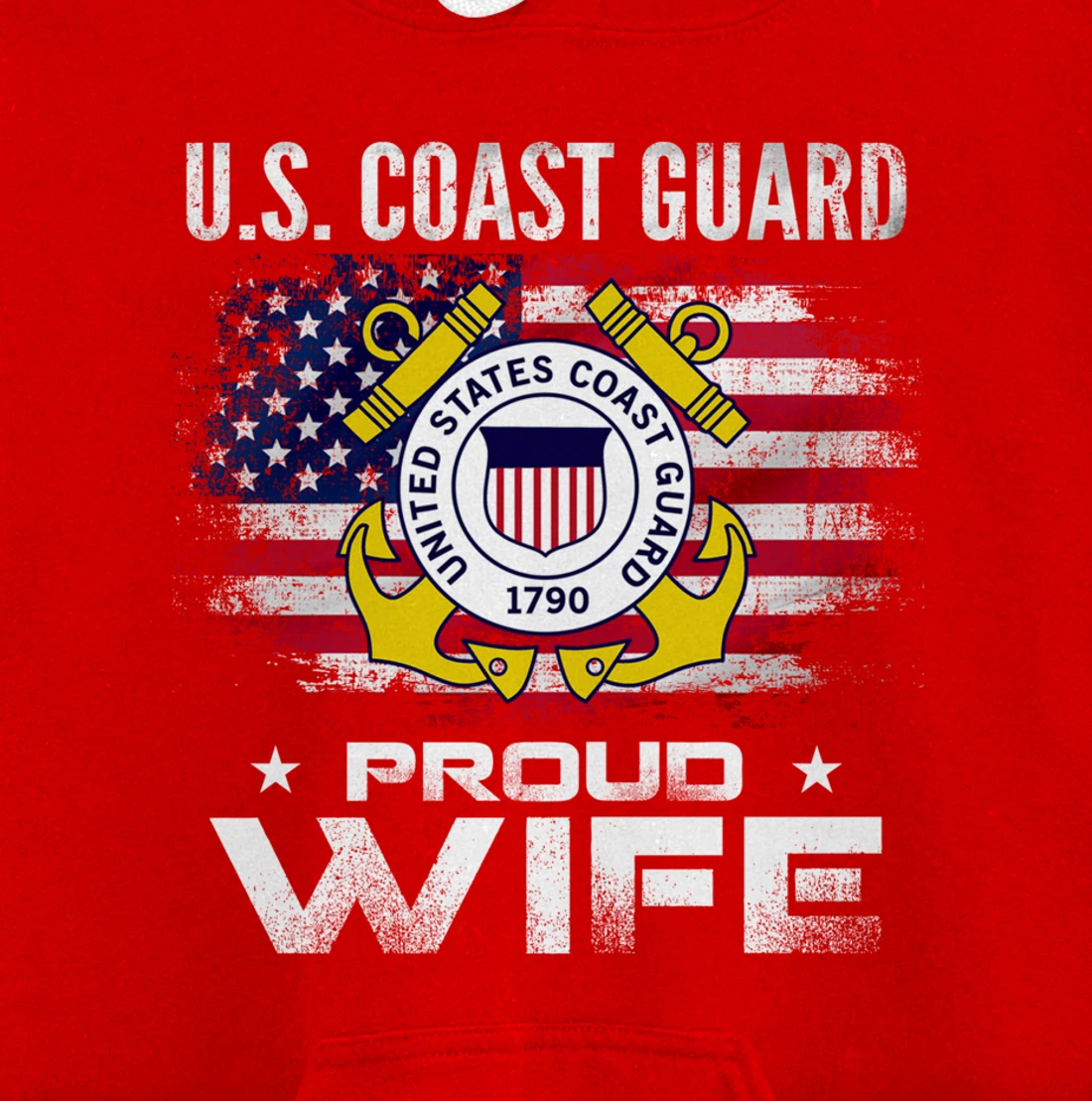 U.S Coast Guard Proud Wife With American Flag Gift Veteran Pullover Hoodie
