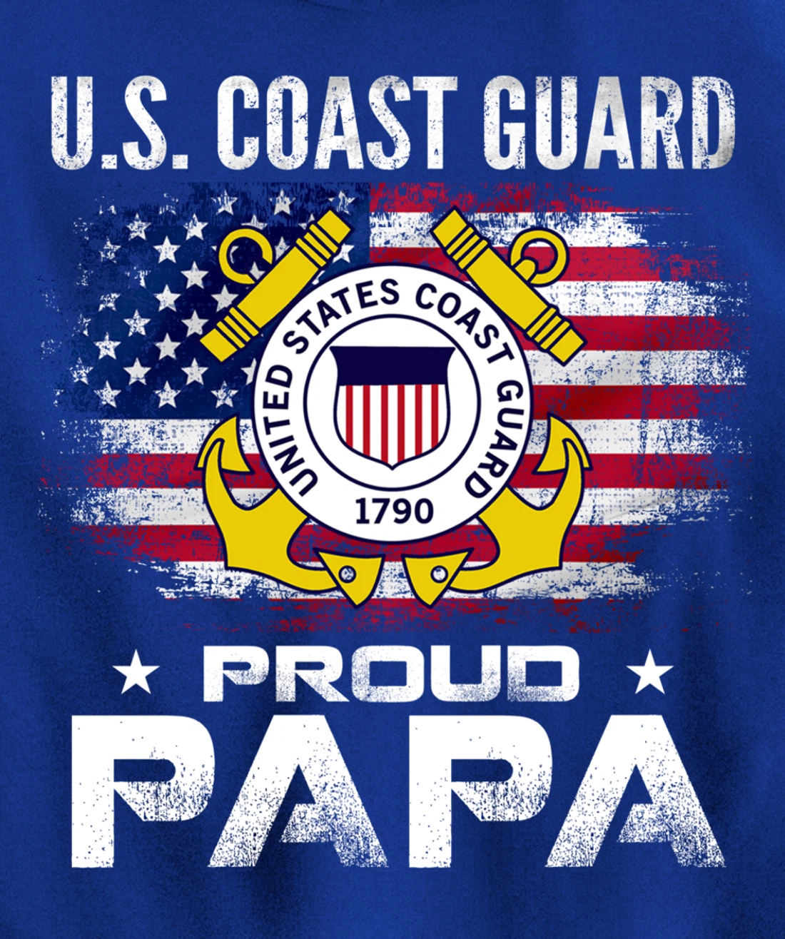 U.S Coast Guard Proud Papa With American Flag Gift Veteran Pullover Hoodie
