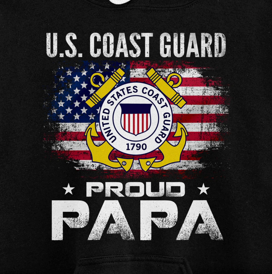 U.S Coast Guard Proud Papa With American Flag Gift Veteran Pullover Hoodie