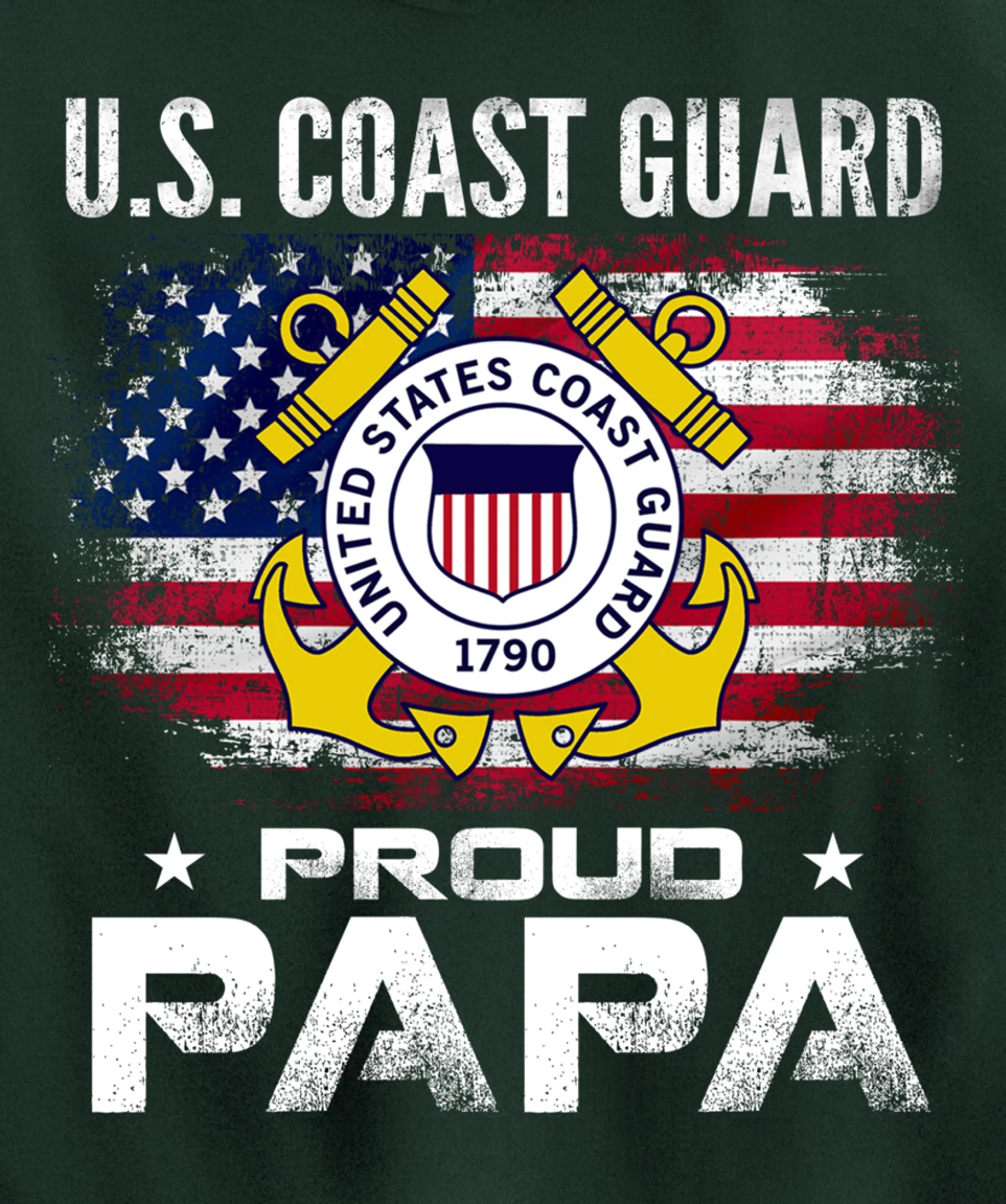 U.S Coast Guard Proud Papa With American Flag Gift Veteran Pullover Hoodie