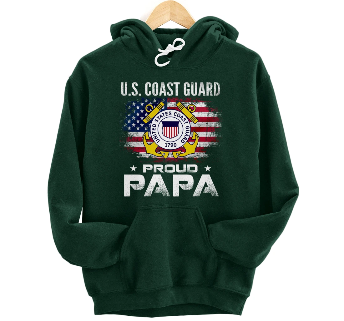 U.S Coast Guard Proud Papa With American Flag Gift Veteran Pullover Hoodie