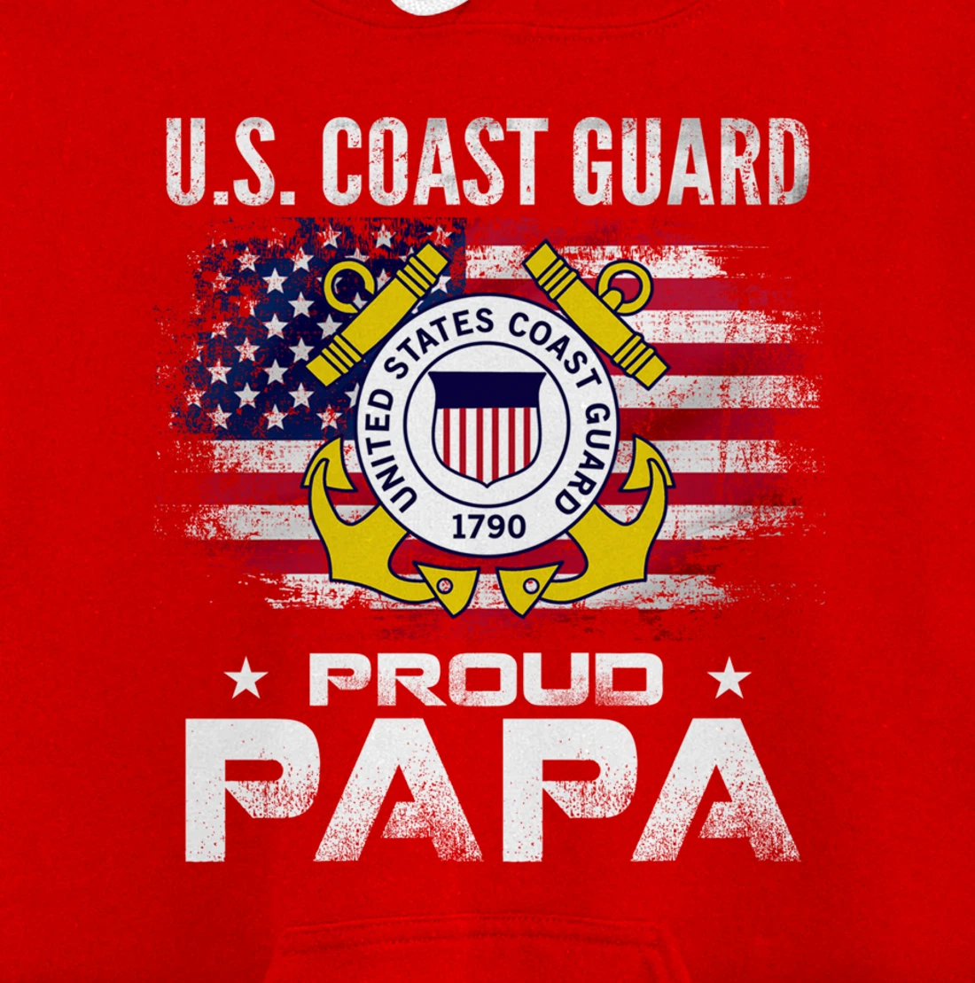 U.S Coast Guard Proud Papa With American Flag Gift Veteran Pullover Hoodie